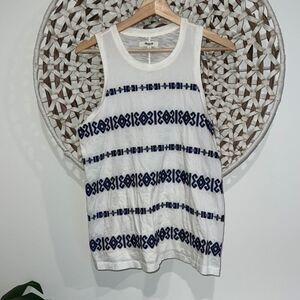 Madewell blue and white embroidered tank top size small NWOT